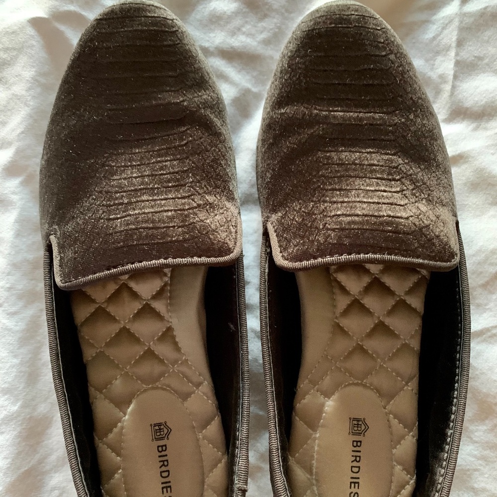Birdies Velvet Quilted Flats in Brown